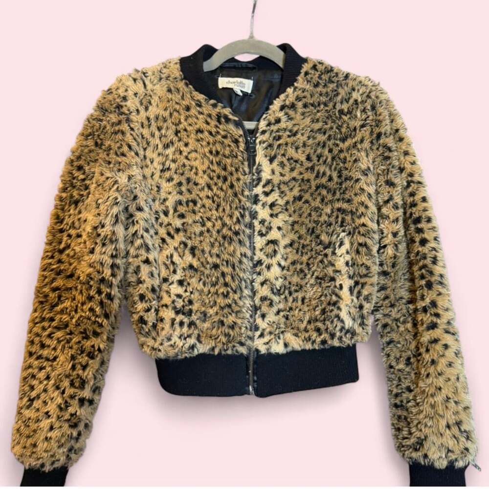 Charlotte Russe Leopard Print Faux Fur Bomber Jacket, Cropped, Size s